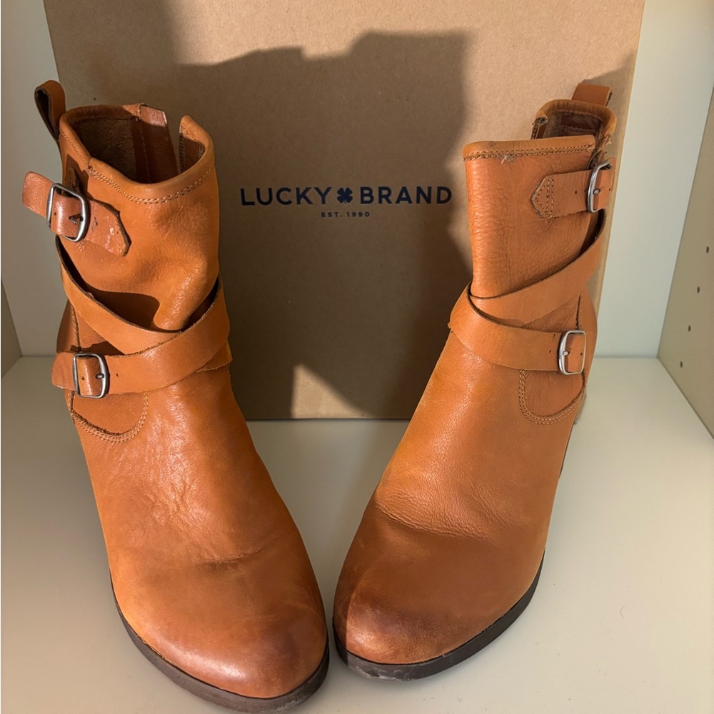 Lucky Brand Tan Ankle Boots with Buckle Straps